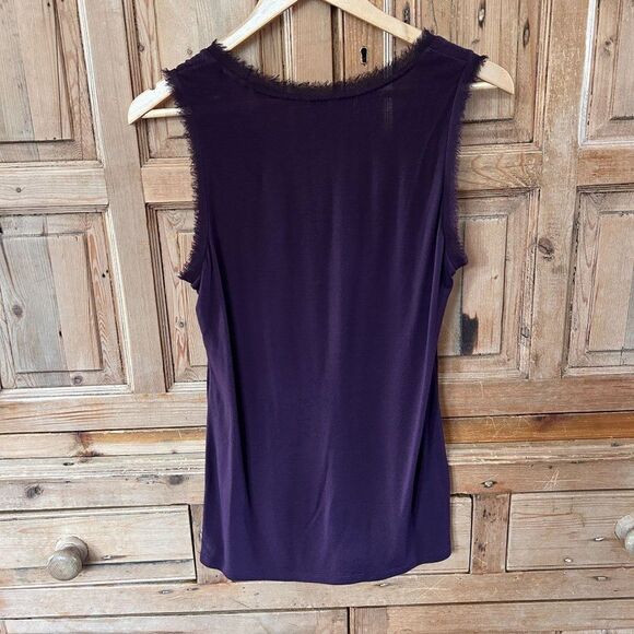 Ann Taylor Small Purple Tank Top Fringe Neckline Blouse - Picture 4 of 5